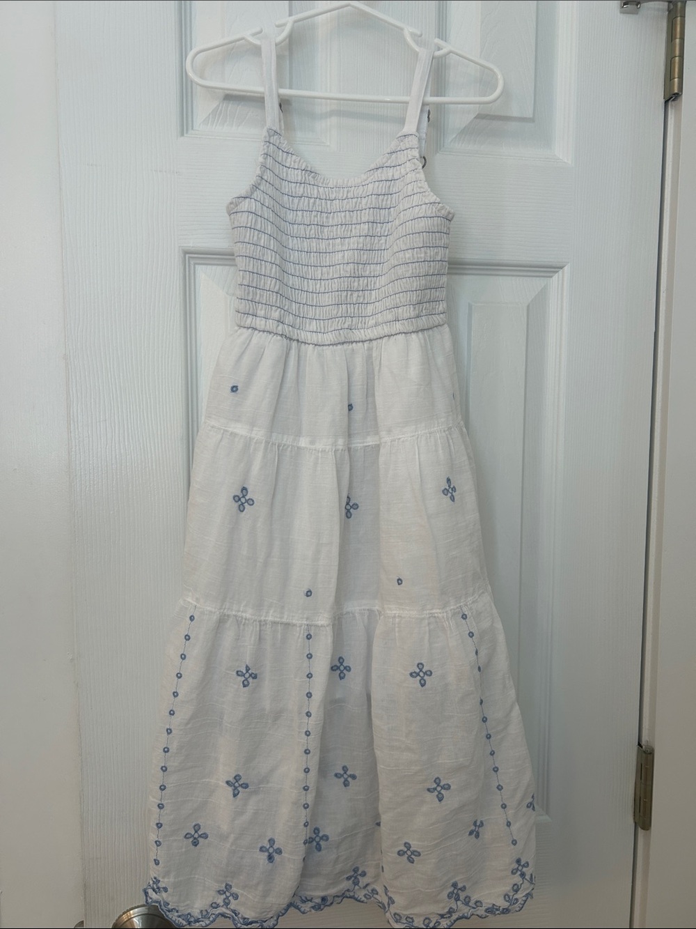 abercrombie kids White Maxi Dress with Blue Embroidery